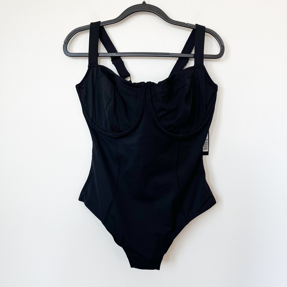 NEW TA3 Lifty One Piece Lace Up Shaping Swimsuit Black XL Reg/Long H/I - Picture 2 of 10